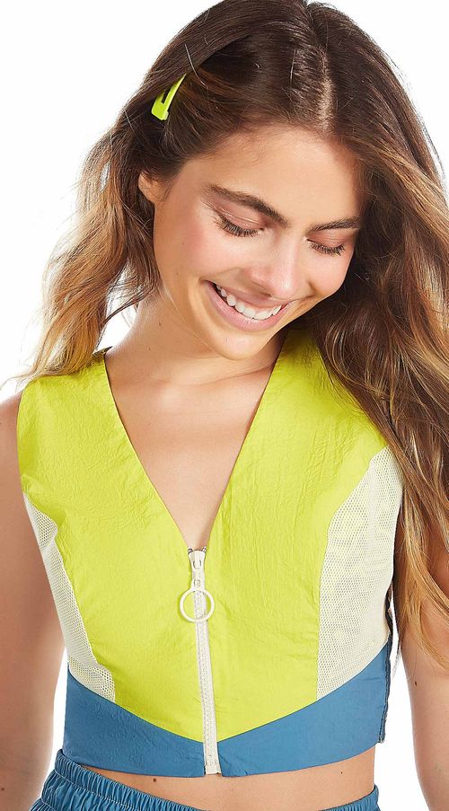 Cropped Zinco Decote Redondo Detalhe Zíper Verde Claro