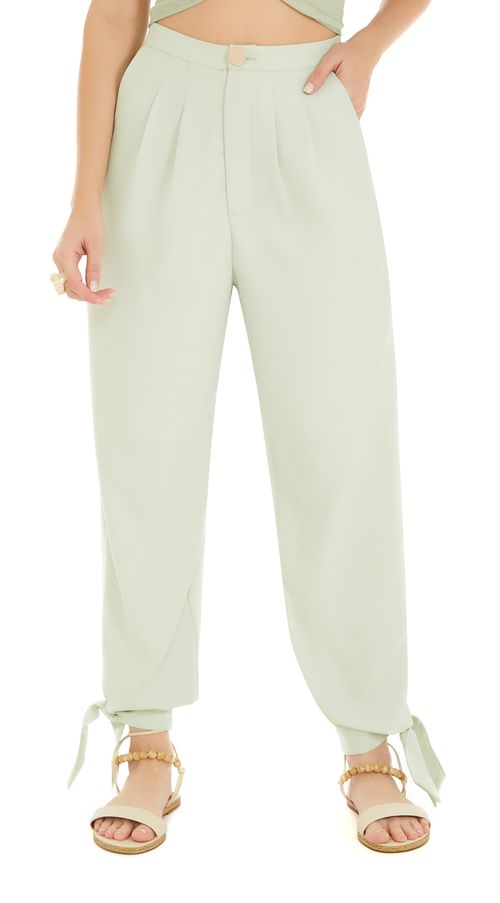 Calça Zinco Cenoura Cós Alto Bolso Faca Verde