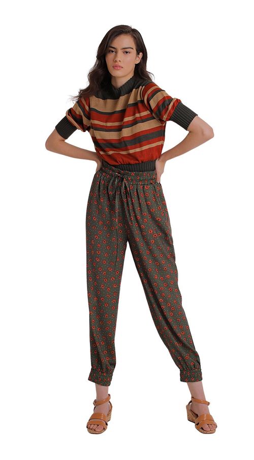 Calça Zinco Pijama Cós Alto Com Amarração Verde