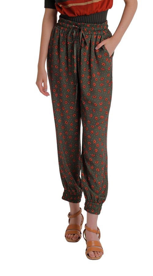 Calça Zinco Pijama Cós Alto Com Amarração Verde