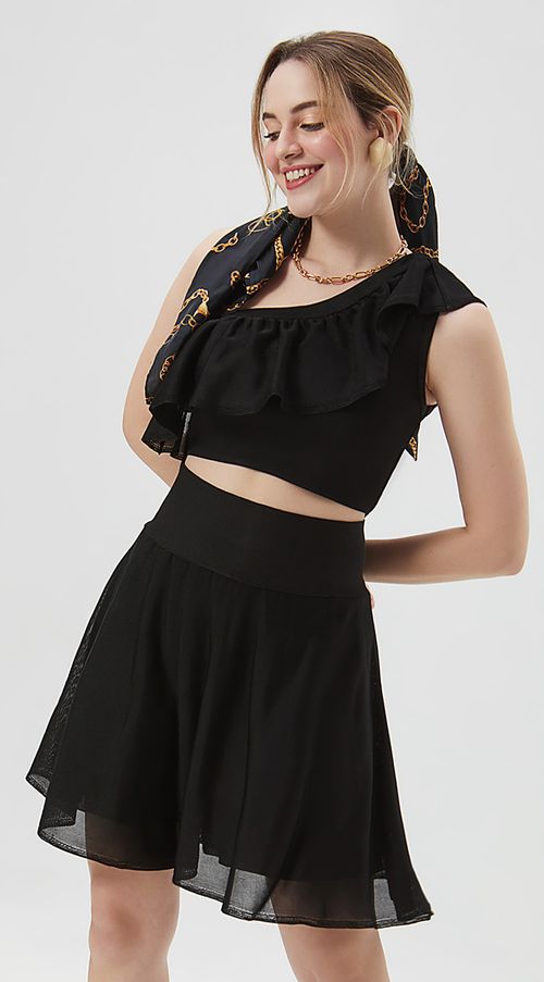 Saia Zinco Curta Godê Detalhe Elástico Preto