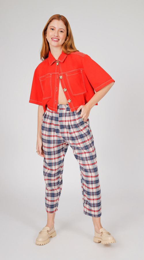 Calça Zinco Cenoura Cós Clochard Com Pregas Azul Marinho