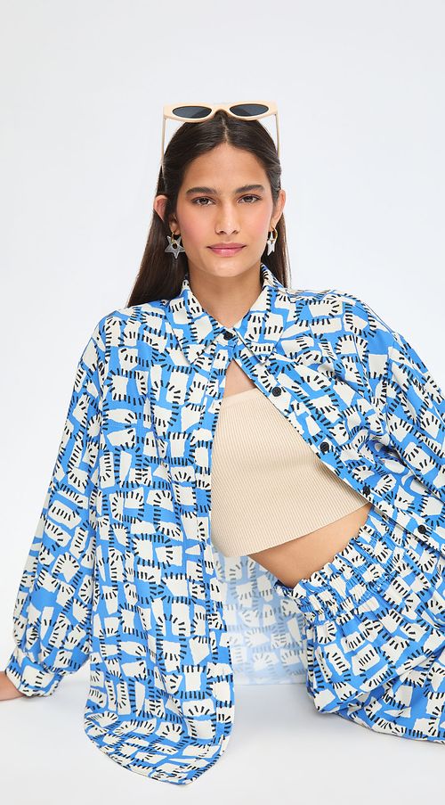 Camisa Zinco Manga Longa Com Botões Azul