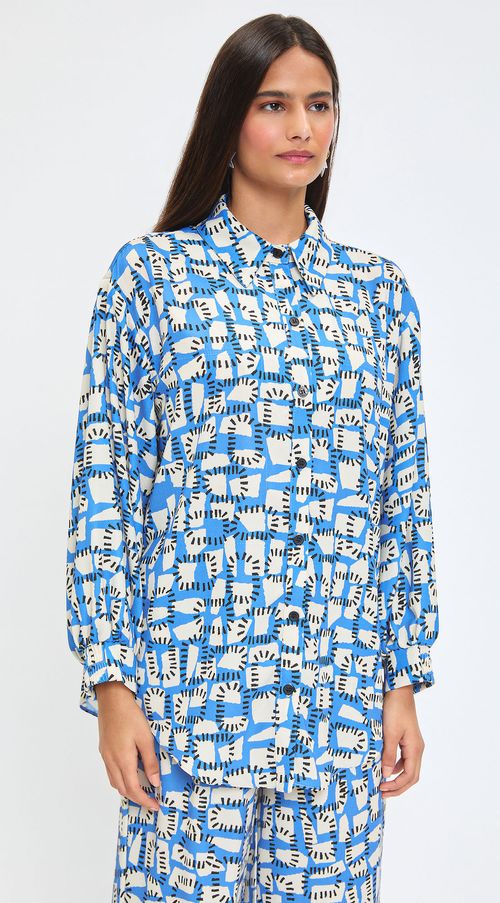 Camisa Zinco Manga Longa Com Botões Azul
