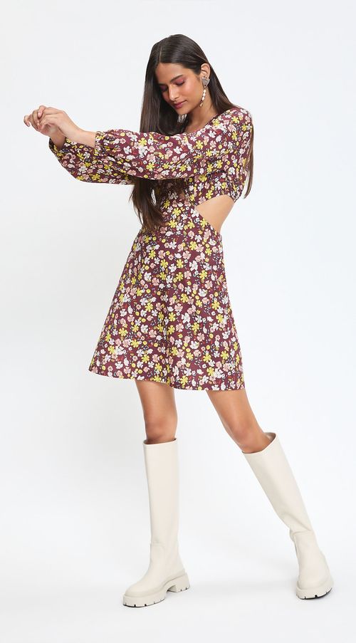 Vestido Zinco Curto Decote V Abertura Lateral Marrom