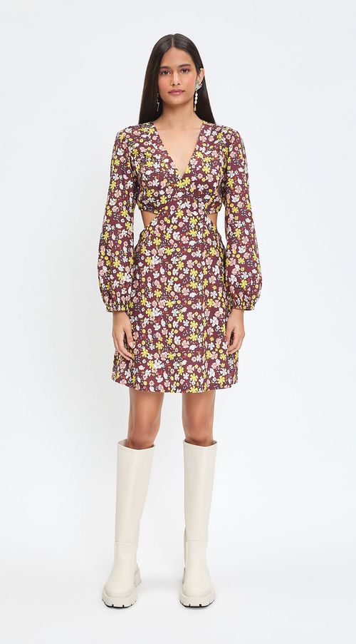 Vestido Zinco Curto Decote V Abertura Lateral Marrom