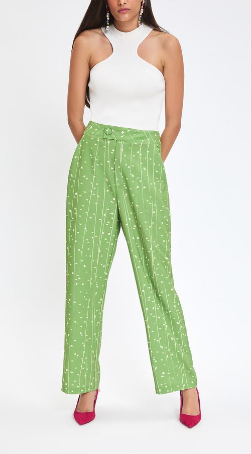 Calça Zinco Reta Cós Alto Bolso Faca Verde