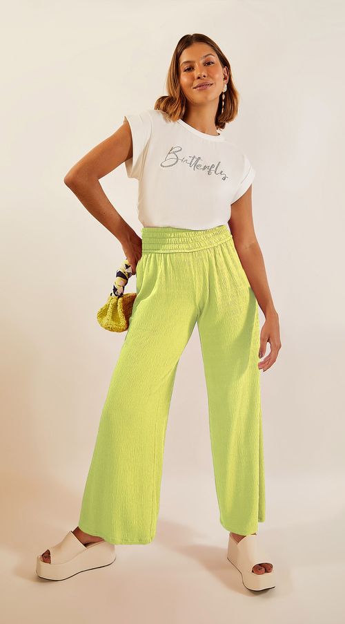 Calça Zinco Reta Cós Elástico Bolso Faca Verde Claro