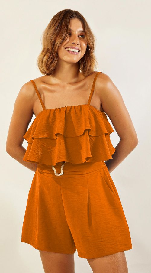 Shorts Zinco Evasê Bolso Faca Laranja