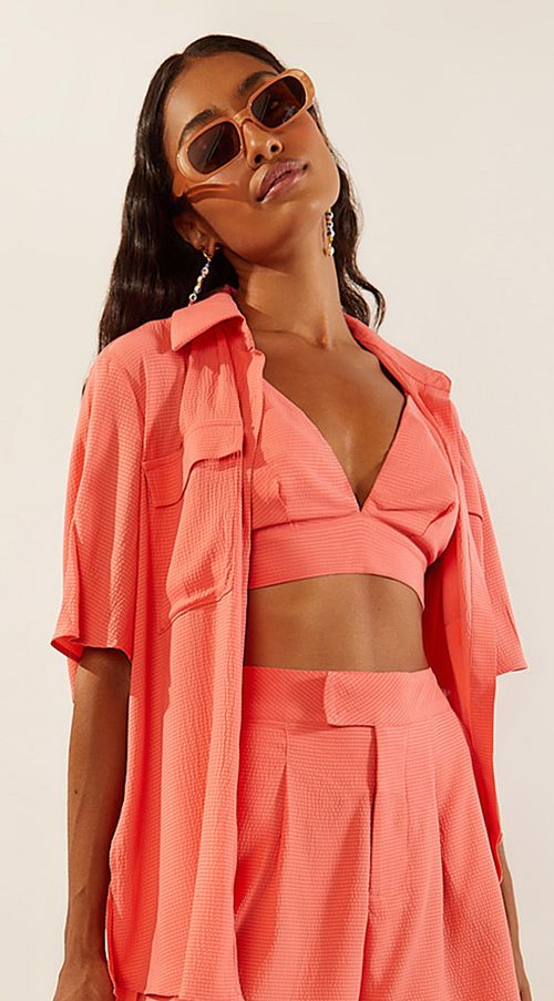 Top Zinco Justo Alça Detalhe Elástico Laranja