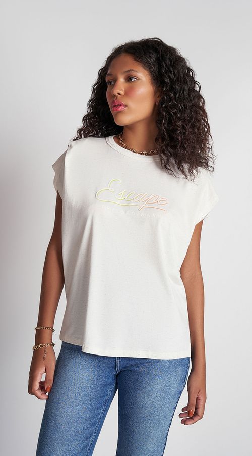 T-Shirt Zinco Decote Redondo Com Pregas Cru