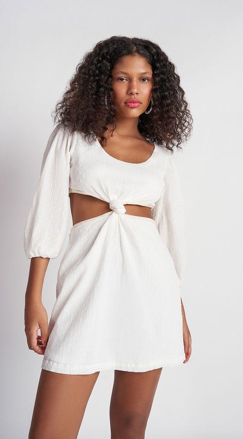 Vestido Zinco Curto Decote U Com Cordão Off White