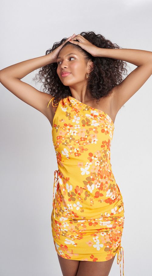 Vestido Zinco Curto Ombro Só Com Amarração Amarelo