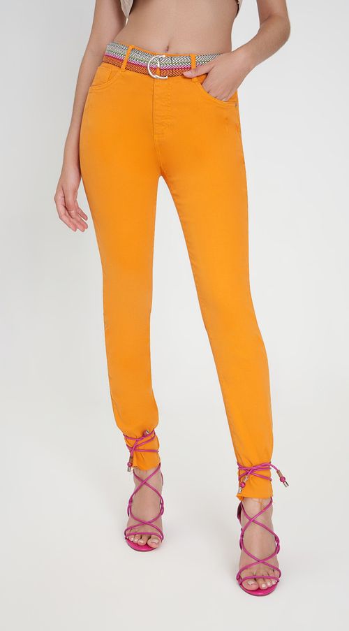 Calça Zinco Skinny High Waist Cós Alto Tinturada Laranja