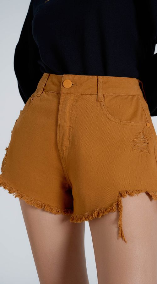 Shorts Zinco Five Pockets Barra Desfiada Amarelo