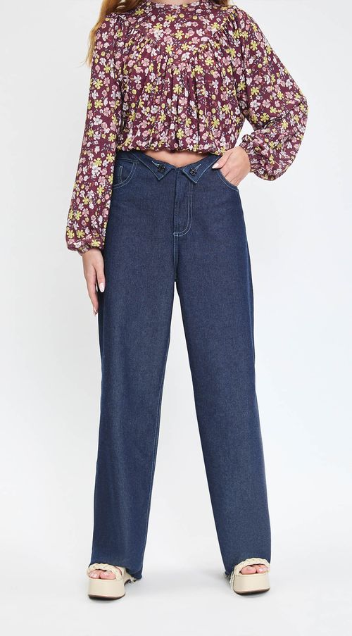 Calça Zinco Wide Leg Cós Super Alto Detalhe Cós Jeans