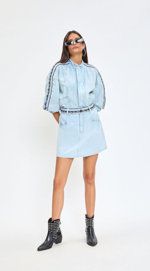 Saia Zinco Curta Linha A Com Retilínea Jeans