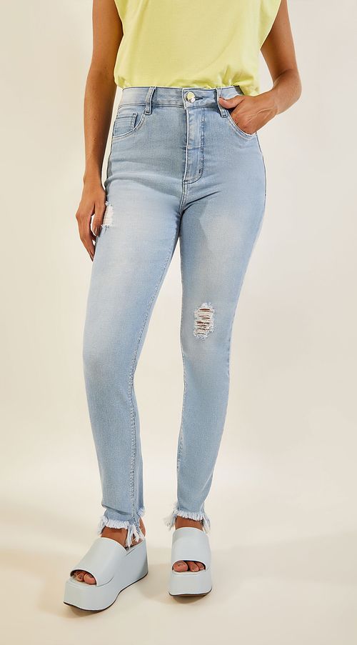Calça Zinco High Waist Cós Alto Com Puídos Jeans
