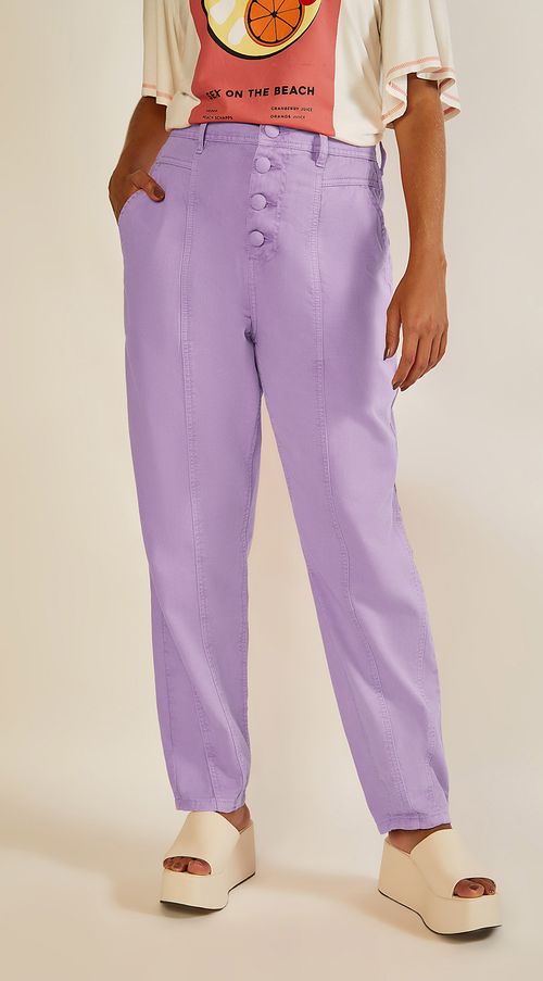 Calça Zinco Cenoura Cós Alto Com Recorte Lilas