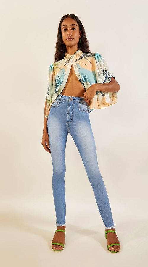 Calça Zinco Skinny Cós Alto Recorte Lateral Jeans