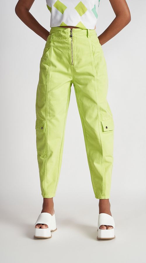 Calça Zinco Cenoura Cós Alto Detalhe Zíper Verde