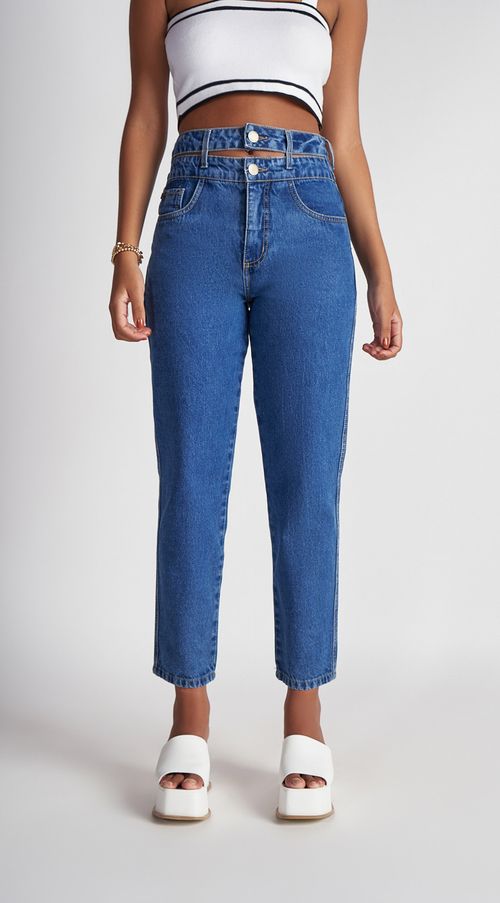 Calça Zinco Mom Cós Alto Com Reserva Jeans