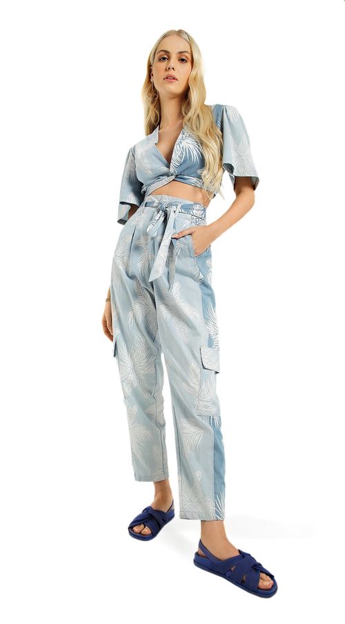 Calça Zinco Cenoura Cós Alto Bicolor Jeans