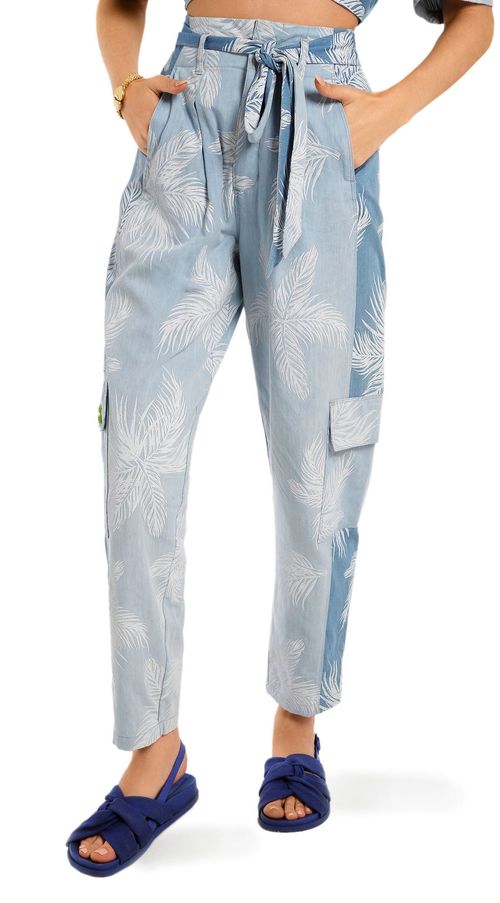 Calça Zinco Cenoura Cós Alto Bicolor Jeans