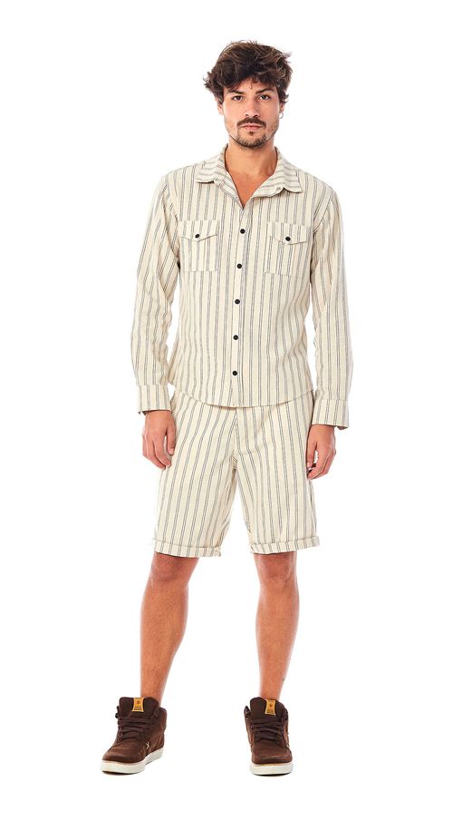 Camisa Zinco Manga Longa Com Bolso Bege