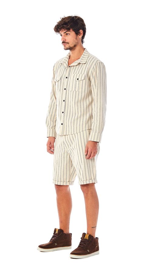 Camisa Zinco Manga Longa Com Bolso Bege