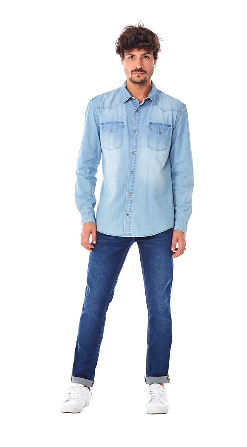Camisa Zinco Manga Longa Básica Jeans