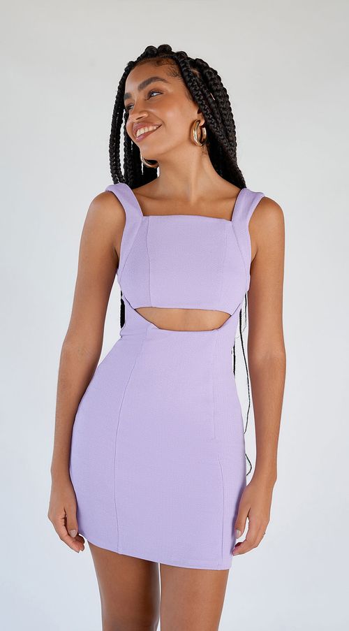 Vestido Zinco Curto Decote Reto Abertura Frente Lilas