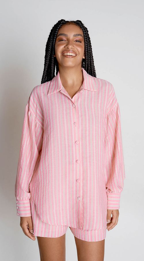 Camisa Zinco Manga Longa Com Botões Rosa