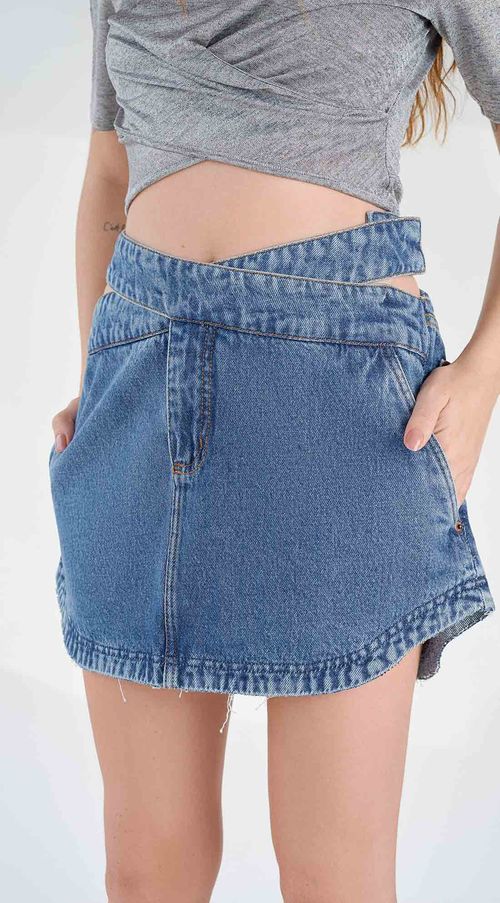 Saia Zinco Curta Five Pockets Detalhe Cós Jeans