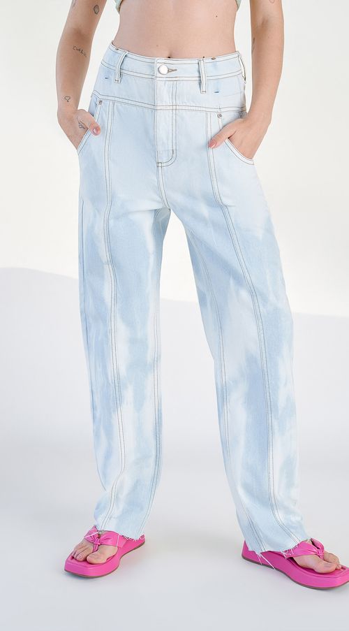 Calca Zinco Reta Cós Alto Marmorizado Jeans