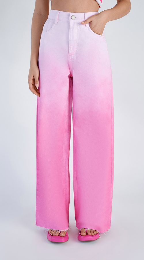Calca Zinco Pantalona Reta Cós Alto Com Botão Rosa