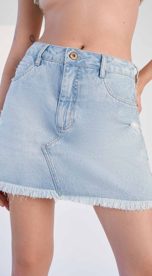Saia Zinco Curta Five Pockets Com Puídos Jeans
