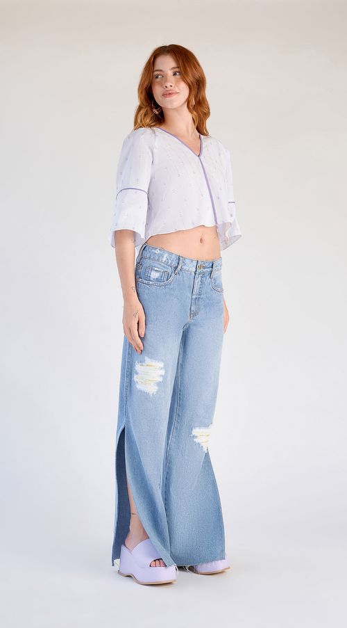 Calca Zinco Wide Cós Baixo Fusionada Jeans