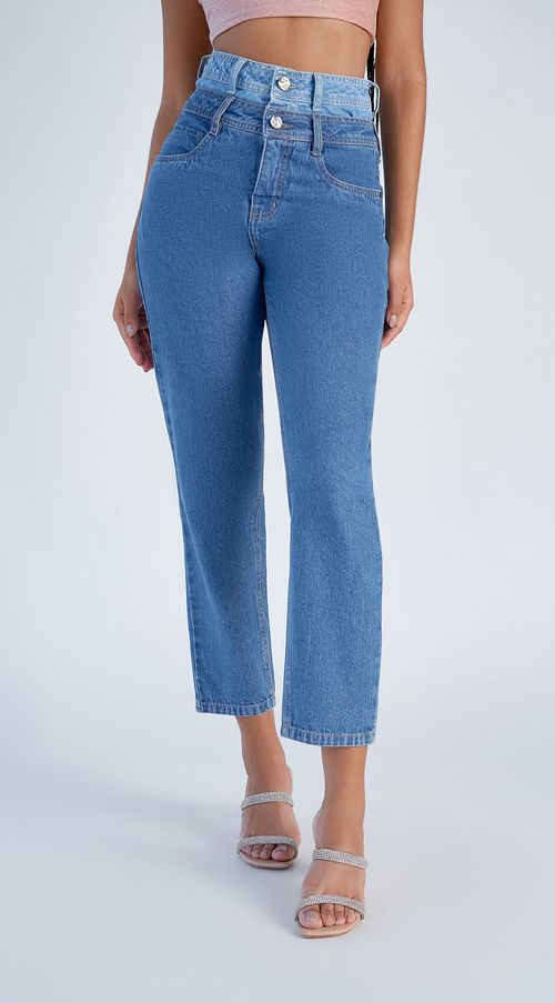 Calca Zinco Mom Cós Super Alto Composê De Tecidos Jeans