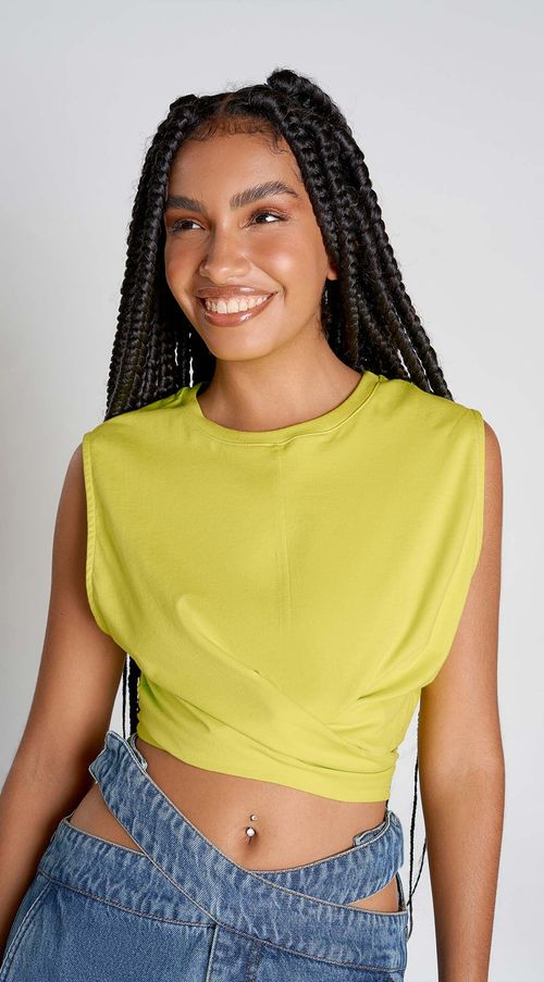 T-Shirt Zinco Decote Redondo Com Amarração Verde Claro