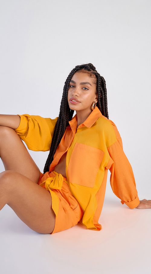 Camisa Zinco Manga Longa Bicolor Laranja