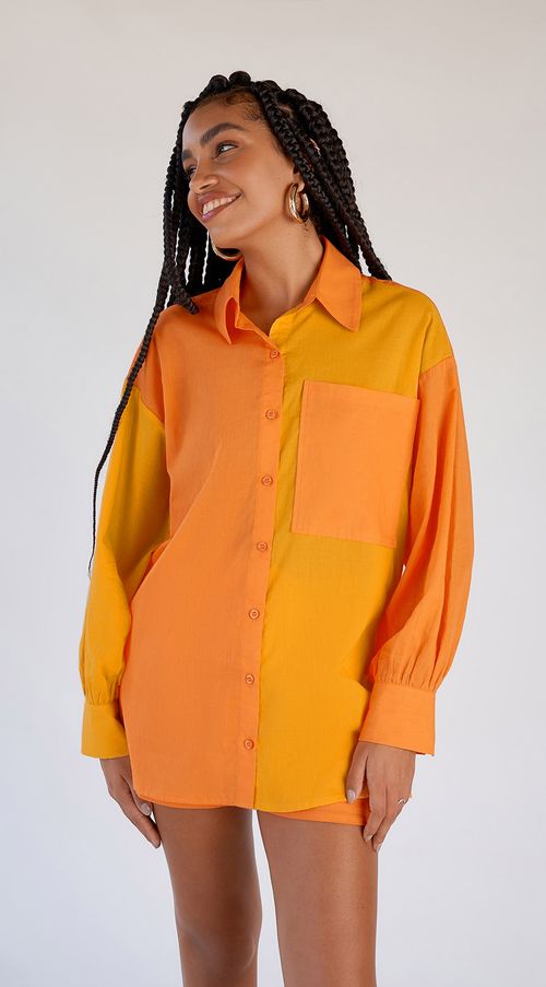 Camisa Zinco Manga Longa Bicolor Laranja