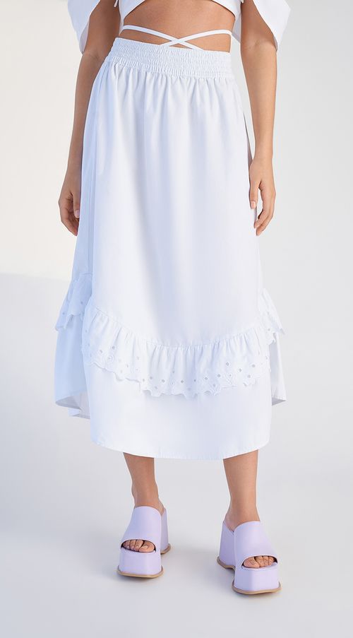 Saia Zinco Midi Evasê Detalhe Laise Branco
