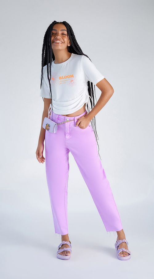 T-Shirt Zinco Decote Redondo Detalhe Amarração Lateral Off White