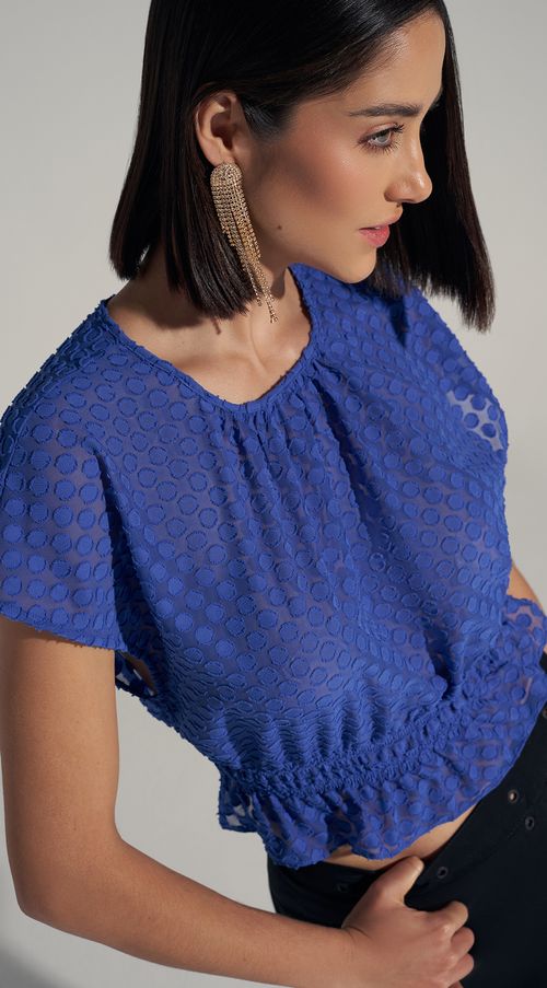 Blusa Zinco Decote Redondo Manga Curta Detalhe Elástico Azul
