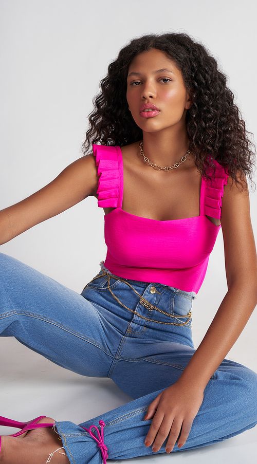 Blusa Zinco Decote Reto Alça Com Pregas Pink