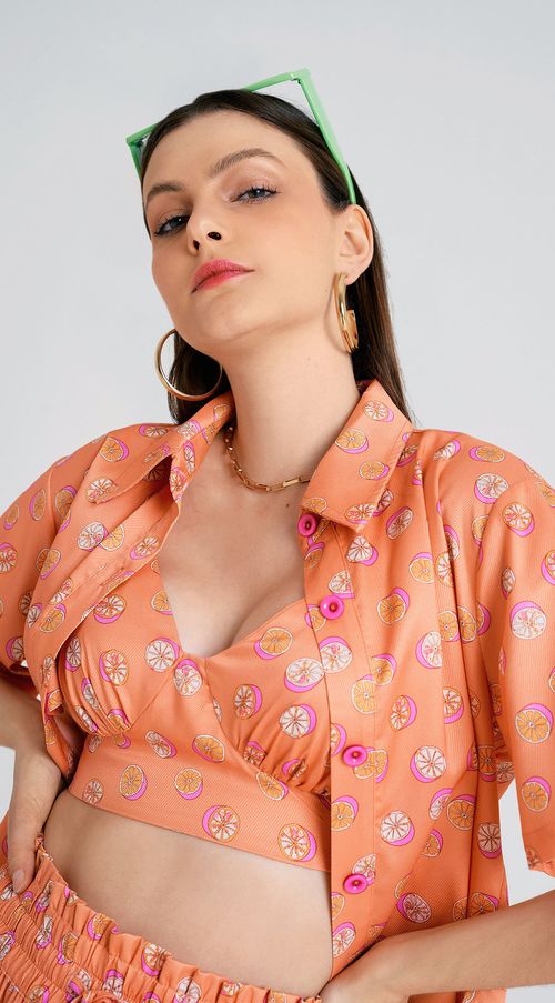 Top Zinco Justo Alça Avios Color Laranja