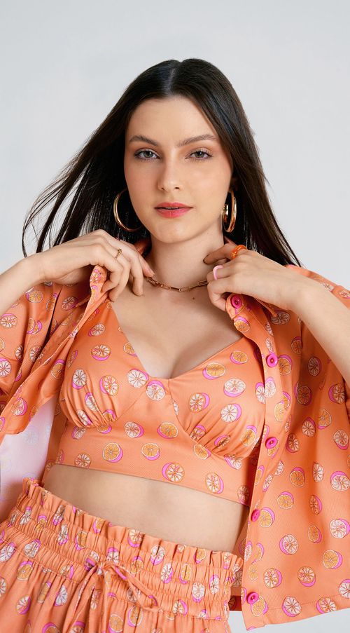 Top Zinco Justo Alça Avios Color Laranja