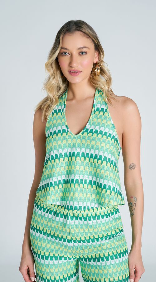 Blusa Zinco Frente Única Cavada Com Amarração Verde