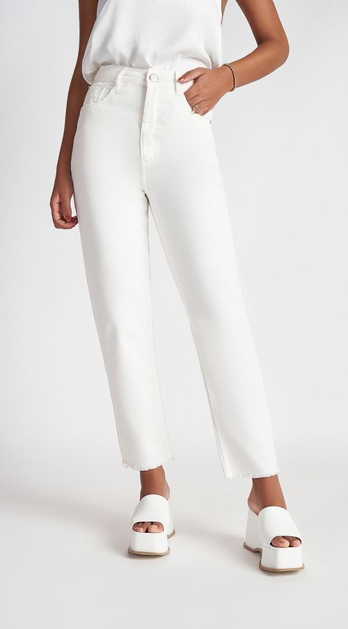 Calca Zinco Mom Cós Alto Barra Desfiada Off White